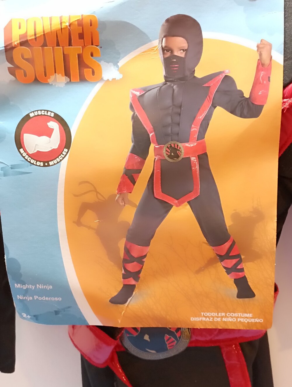 Mighty Ninja Kids Costume With Muscles Size T2 Black and Red NOS